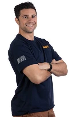 Navy Pocket Tee & U.S. Sleeve Flag | Military Naval Veteran Sailor Men T-Shirt-(Pocket,3XL)