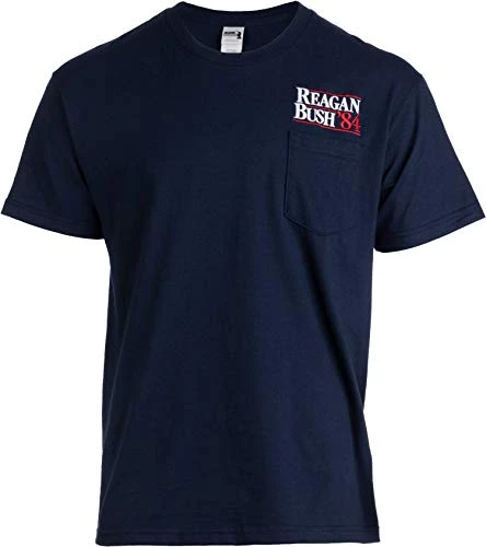 Reagan Bush '84 Pocket Tee | Embroidered Conservative Republican GOP Unisex T-Shirt-(Pocket,M) Navy Blue 3 Reagan Bush '84 Pocket Tee | Embroidered Conservative Republican GOP Unisex T-Shirt-(Pocket,M) Navy Blue