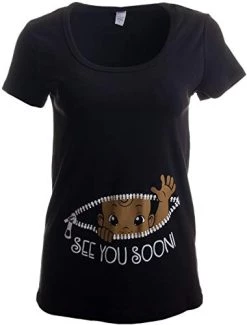 See You Soon! | Cute Funny Maternity Pregnancy African American Baby Scoop Neck Top Black T-Shirt For Pregnant Women