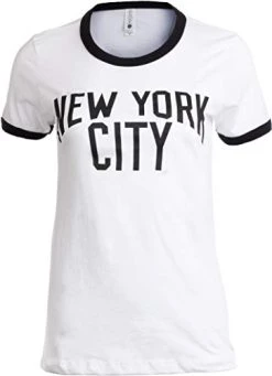 Retro New York City | Iconic NYC Lennon Ringer Vintage Women Girly T-Shirt Top-(Ringer,L) -T-Shirt Store 31JWpiirBmL
