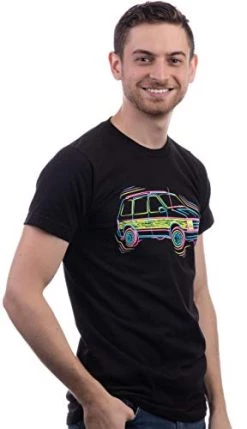 Neon Woody Minivan | 1980s 1990s 80s 90s Party Woodie Van Funny Men Women T-Shirt-(Adult,XL)