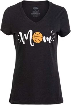 Basketball Mom | Funny Cute Fun Sport Mama Little League Youth Mommy Women's V-Neck T-Shirt-(Vneck,M) Vintage Black