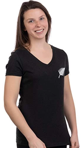 Kiwi New Zealand Pride | Silver Fern Southern Cross Women Girl Black T-Shirt Top-(Vneck,L) 3 Kiwi New Zealand Pride | Silver Fern Southern Cross Women Girl Black T-Shirt Top-(Vneck,L)