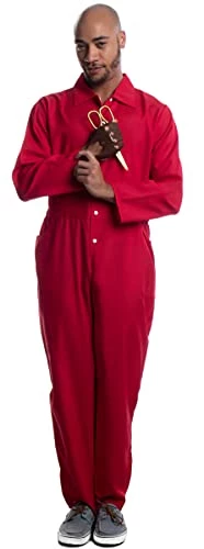 Ann Arbor T-shirt Co. Red Jumpsuit, Foam Gold Scissors, & Glove | Halloween Horror Movie Jump Suit Cosplay Costume