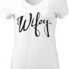 Wifey | Cute, Funny Wife Bride Marriage Honeymoon Wedding Women's V-Neck White T-Shirt Top-(White,2XL) 2 Wifey | Cute, Funny Wife Bride Marriage Honeymoon Wedding Women's V-Neck White T-Shirt Top-(White,2XL) -T-Shirt Store 31yxA32g8SL