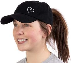 Heart Stitch | Ponytail Dad Hat Boating Lake Beach Pool Cute Pony Tail Low Cap - Black