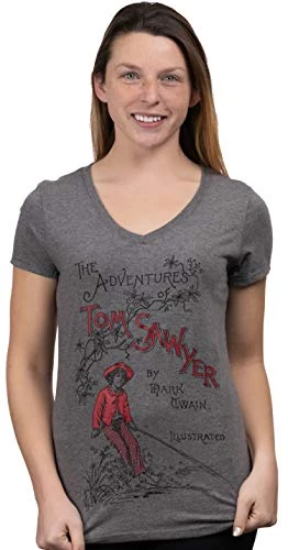 Adventures Of Tom Sawyer | Vintage Mark Twain Book Cover Reader Reading Huckleberry Finn Women's V-Neck Club T-Shirt -(Vneck,XL) 4 Adventures Of Tom Sawyer | Vintage Mark Twain Book Cover Reader Reading Huckleberry Finn Women's V-Neck Club T-Shirt -(Vneck,XL) - Image 2