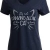 It's Not Drinking Alone If Cat Is Home | Funny Joke Fun V-Neck T-Shirt For Women