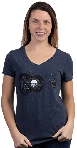 Acoustic Guitar Moonrise | Guitarist Musician Music Player For Women's V-Neck T-Shirt 4 Acoustic Guitar Moonrise | Guitarist Musician Music Player For Women's V-Neck T-Shirt - Image 2