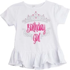 Birthday Girl Princess | Princess Party Tiara B-Day Top Girly Ruffle T-Shirt - (Ruffle,M) White