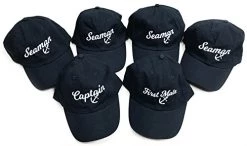 Captain, First Mate, & 4 Seamen | Matching Boat Crew Boating Baseball Caps Navy