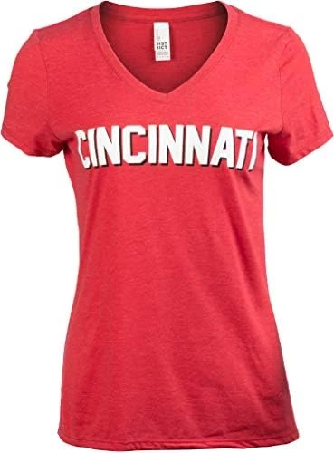 Cincinnati | Classic Retro Black Red Blue Grey Ohio City Pride Newport Fan Women's V-Neck T-Shirt Top T-Shirt 9 Cincinnati | Classic Retro Black Red Blue Grey Ohio City Pride Newport Fan Women's V-Neck T-Shirt Top T-Shirt - Image 7