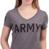 Army Women's V-Neck | U.S. Military Infantry Sleeve Flag Female Soldier T-Shirt Wife Mom Top -T-Shirt Store 415THUM5XTL