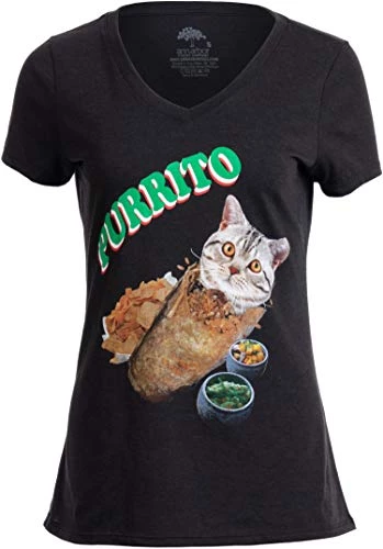 Purrito | Burrito Cat Funny Mexican Food Kitty Salsa Guac Kitten Women T-Shirt-(Vneck,M) 3 Purrito | Burrito Cat Funny Mexican Food Kitty Salsa Guac Kitten Women T-Shirt-(Vneck,M)