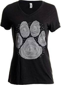 Paw Print Line Art | Cool Cute Dog Cat Illustration V-Neck T-Shirt For Women