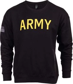 Army PT Style Sweatshirt | U.S. Military Physical Training Infantry Workout Long Sleeve Fleece Crewneck Sweater, Black-(CrewBLK,L)