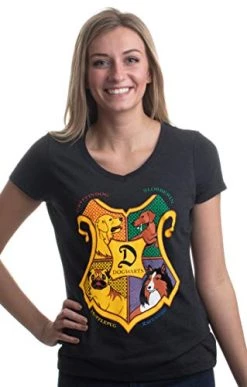 Dogwarts School Of Canine Wizardry | Funny Dog Mom Joke V-Neck T-Shirt For Women