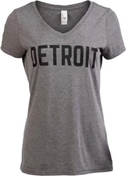 Detroit | Classic Retro City Grey Blue Red Black Detroiter 313 Cool Michigan Women V-Neck T-Shirt Top