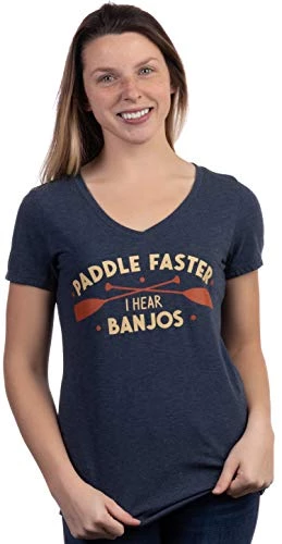 Paddle Faster, I Hear Banjos | Funny Camping, River Rafting Canoe Kayak T-Shirt-(Vneck,L) Navy Blue 4 Paddle Faster, I Hear Banjos | Funny Camping, River Rafting Canoe Kayak T-Shirt-(Vneck,L) Navy Blue - Image 2