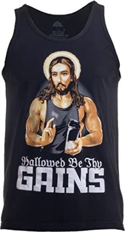 Hallowed Be Thy Gains | Funny Muscle Jesus Weight Lifting Workout Humor Tank Top -T-Shirt Store 41BIufbYu7L. AC 3