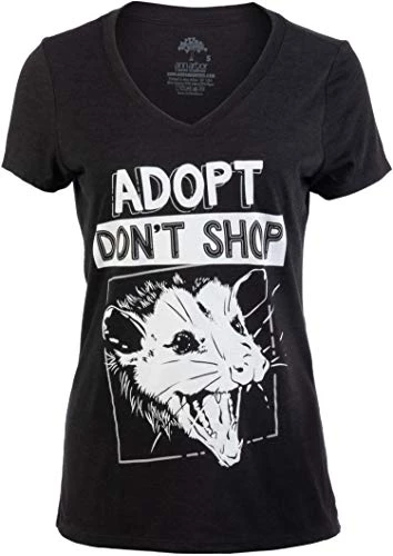 Adopt, Don't Shop Screaming Opposum | Funny Sarcastic Saying Phrase Women V-Neck T-Shirt-(Vneck,S) Vintage Black 3 Adopt, Don't Shop Screaming Opposum | Funny Sarcastic Saying Phrase Women V-Neck T-Shirt-(Vneck,S) Vintage Black