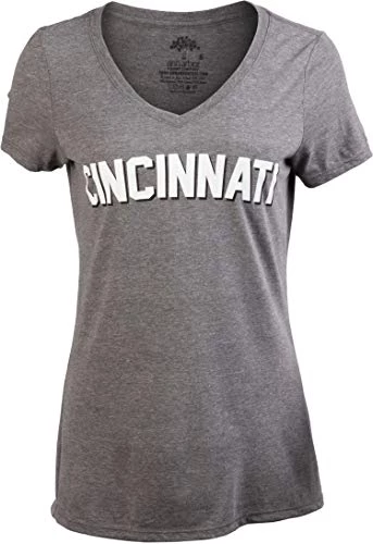 Cincinnati | Classic Retro Black Red Blue Grey Ohio City Pride Newport Fan Women's V-Neck T-Shirt Top T-Shirt 3 Cincinnati | Classic Retro Black Red Blue Grey Ohio City Pride Newport Fan Women's V-Neck T-Shirt Top T-Shirt