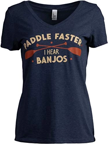 Paddle Faster, I Hear Banjos | Funny Camping, River Rafting Canoe Kayak T-Shirt-(Vneck,L) Navy Blue 3 Paddle Faster, I Hear Banjos | Funny Camping, River Rafting Canoe Kayak T-Shirt-(Vneck,L) Navy Blue