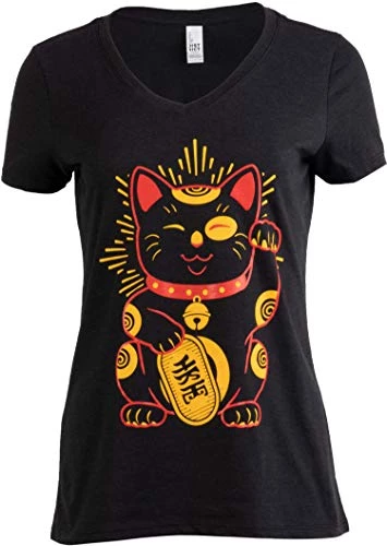 Maneki-Neko Lucky Cat | Cool Japanese Good Luck Charm V-Neck T-Shirt For Women 3 Maneki-Neko Lucky Cat | Cool Japanese Good Luck Charm V-Neck T-Shirt For Women