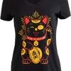 Maneki-Neko Lucky Cat | Cool Japanese Good Luck Charm V-Neck T-Shirt For Women 1 Maneki-Neko Lucky Cat | Cool Japanese Good Luck Charm V-Neck T-Shirt For Women -T-Shirt Store 41FSUTOHIgL