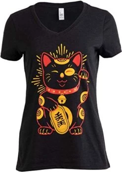 Maneki-Neko Lucky Cat | Cool Japanese Good Luck Charm V-Neck T-Shirt For Women 9 Maneki-Neko Lucky Cat | Cool Japanese Good Luck Charm V-Neck T-Shirt For Women -T-Shirt Store 41FSUTOHIgL. AC 1