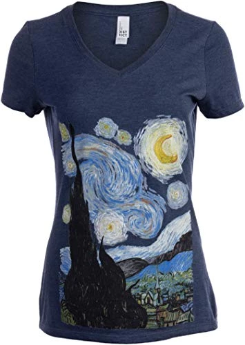 Starry Night | Vincent Van Gogh Famous Cool Star Painting Women's V-Neck T-Shirt Top 4 Starry Night | Vincent Van Gogh Famous Cool Star Painting Women's V-Neck T-Shirt Top - Image 2