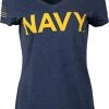Navy Chest Print & U.S. Military Sleeve Flag | Naval Veteran Sailor Women's V-Neck Shirt -T-Shirt Store 41GRizPejEL