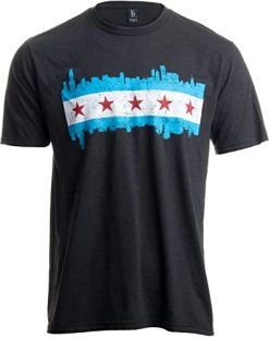 Chicago City Flag Skyline | Vintage Retro-Feel Triblend T-Shirt For Men Or Women