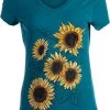Sunflower Sketch | Blooming Flowers Garden Floral Art Gardening V-Neck T-Shirt For Women -T-Shirt Store 41HCTiDLcgL