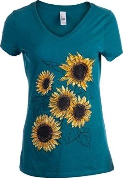 Sunflower Sketch | Blooming Flowers Garden Floral Art Gardening V-Neck T-Shirt For Women -T-Shirt Store 41HCTiDLcgL. AC