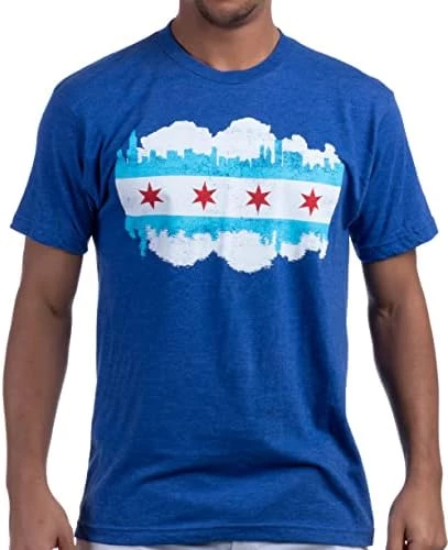 Chicago City Flag Skyline | Vintage Retro-Feel Triblend T-Shirt For Men Or Women 9 Chicago City Flag Skyline | Vintage Retro-Feel Triblend T-Shirt For Men Or Women - Image 7