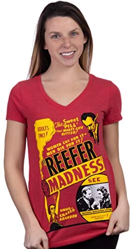 Devil's Harvest (1942 Poster) | Funny Absurd Vintage Drug War Marijuana Weed Pot Propaganda Women's V-Neck T-Shirt 3 Devil's Harvest (1942 Poster) | Funny Absurd Vintage Drug War Marijuana Weed Pot Propaganda Women's V-Neck T-Shirt