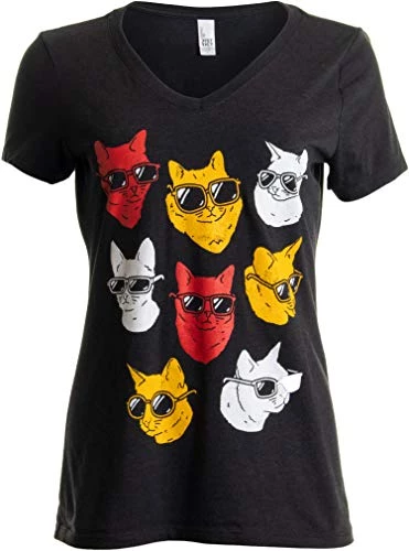 Cool Cats | Kittyn Lover, Fun Kittens Mom Funny Owner V-Neck T-Shirt For Women-(Vneck,M) Black 3 Cool Cats | Kittyn Lover, Fun Kittens Mom Funny Owner V-Neck T-Shirt For Women-(Vneck,M) Black
