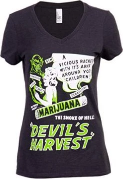 Devil's Harvest (1942 Poster) | Funny Absurd Vintage Drug War Marijuana Weed Pot Propaganda Women's V-Neck T-Shirt 10 Devil's Harvest (1942 Poster) | Funny Absurd Vintage Drug War Marijuana Weed Pot Propaganda Women's V-Neck T-Shirt -T-Shirt Store 41KrxqTDM4L. AC