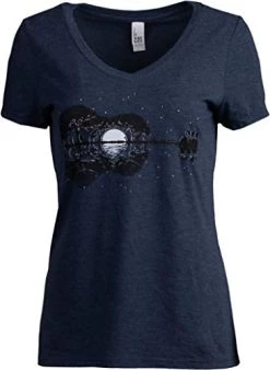 Acoustic Guitar Moonrise | Guitarist Musician Music Player For Women's V-Neck T-Shirt