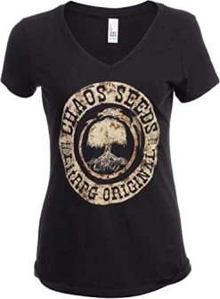 Chaos Seeds Patch | Officially Licensed The Land LitRPG Mist Village Aleron Kong Women's V-Neck T-Shirt-(Vneck,L) Black