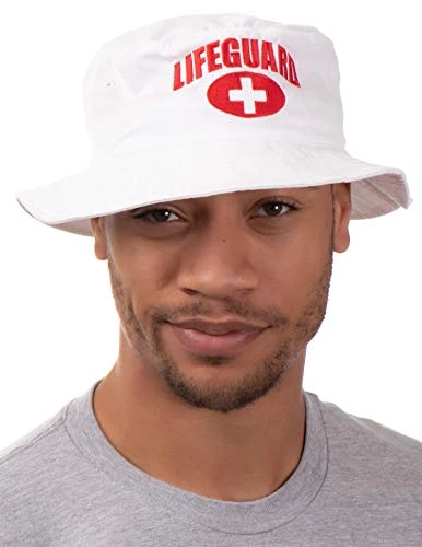 Lifeguard Bucket Hat | Professional Guard Red Sun Cap Men Women Costume Uniform - White 4 Lifeguard Bucket Hat | Professional Guard Red Sun Cap Men Women Costume Uniform - White - Image 2