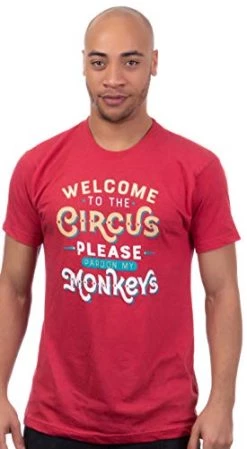 Welcome To The Circus, Please Pardon My Monkeys | Funny Dad Daddy Grandpa Papa Cute Joke Men Graphic T-Shirt-(Adult,3XL) Vintage Red