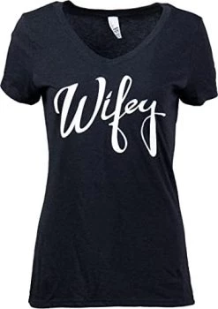 Wifey | Cute, Funny Wife Bride Marriage Honeymoon Wedding Women's V-Neck Black T-Shirt Top -T-Shirt Store 41QDaRkyFeS. AC
