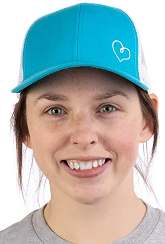 Heart Stitch | Ponytail Trucker Hat, Cute Boating Lake Beach Pool Pony Tail Cap-Blue 6 Heart Stitch | Ponytail Trucker Hat, Cute Boating Lake Beach Pool Pony Tail Cap-Blue - Image 4