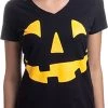 Glow In Dark Jack O' Lantern | Halloween Pumpkin Costume Women's V-Neck T-Shirt