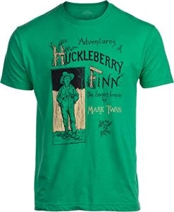Adventures Of Huckleberry Finn | Vintage Mark Twain Book Cover Reader Reading Men Women T-Shirt -(Adult,L)