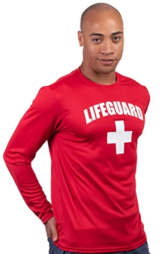 Lifeguard | Red UPF 50+ Sunblocking Sun Shirt Performance Uniform Costume Long Sleeve Rash Guard T-Shirt 4 Lifeguard | Red UPF 50+ Sunblocking Sun Shirt Performance Uniform Costume Long Sleeve Rash Guard T-Shirt - Image 2