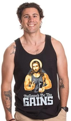 Hallowed Be Thy Gains | Funny Muscle Jesus Weight Lifting Workout Humor Tank Top -T-Shirt Store 41VcHtkxFfL 2