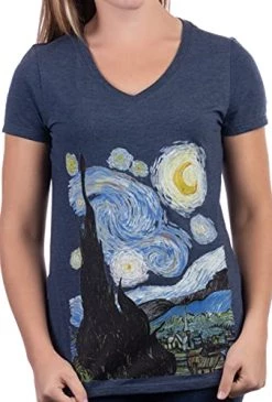 Starry Night | Vincent Van Gogh Famous Cool Star Painting Women's V-Neck T-Shirt Top